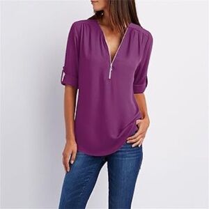 PerSeption Concept XL Purple 1/2 Zip Neru Collar 3/4 Sleeve Top Poly-Spandex